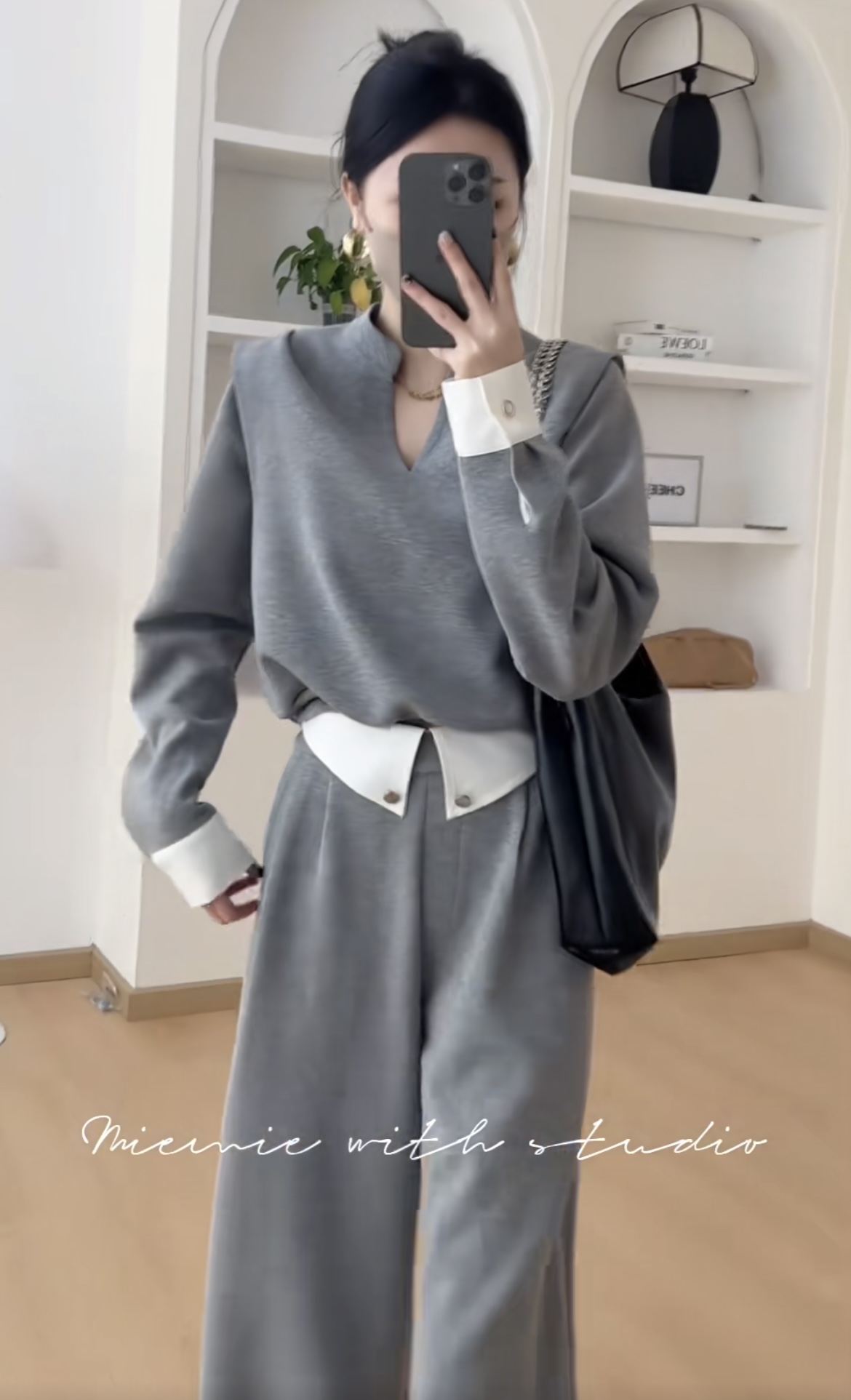 Autumn Fashion Two-Piece Set for Women Long Sleeve V-Neck Patchwork High Waist Casual Pants - Image 2