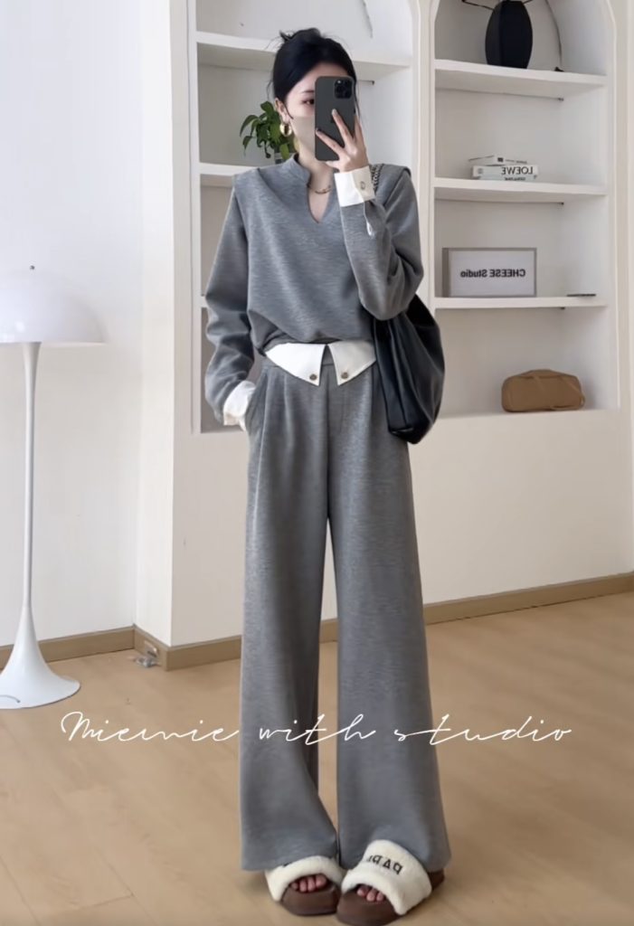 Autumn Fashion Two-Piece Set for Women Long Sleeve V-Neck Patchwork High Waist Casual Pants