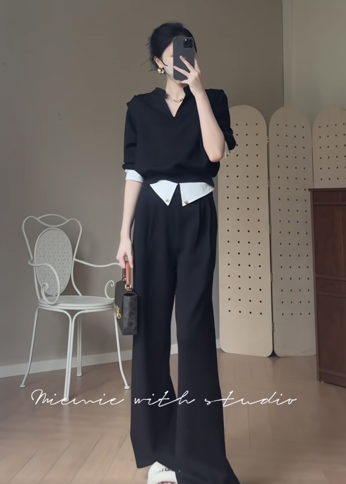 Autumn Fashion Two-Piece Set for Women Long Sleeve V-Neck Patchwork High Waist Casual Pants - Image 3