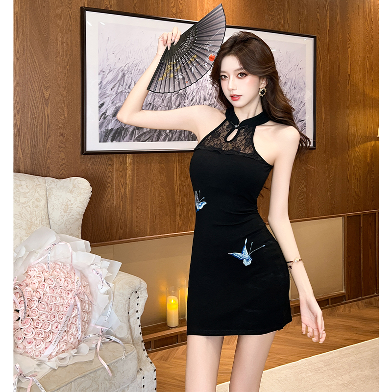 2026 Summer New Dreamy Sexy Vintage Black Chinese Style Embroidered Bodycon Dress for Women - Image 5