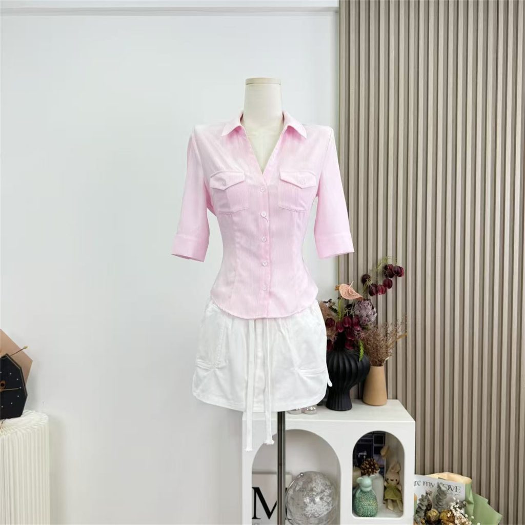 100% Cotton V-Neck Slim Fit Striped Shirt