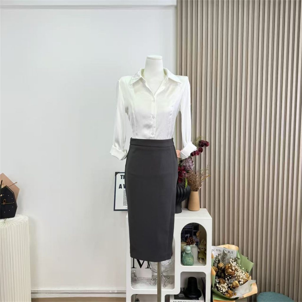 Fart Shop Showa Girl Pearl White Satin Waist-Cinched Shirt Women Spring Summer Lightweight Top