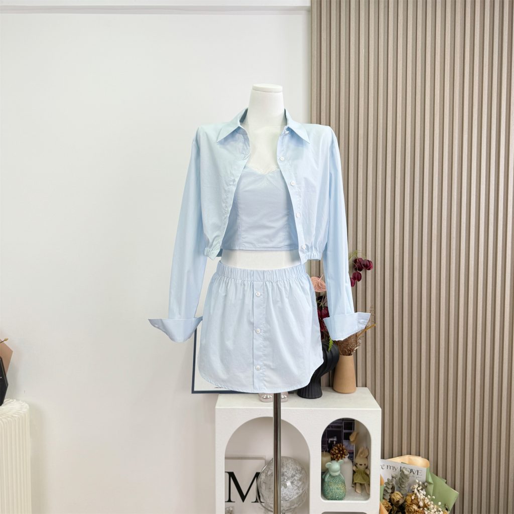 100% Cotton Lace Cami Outerwear and Skirt Three-Piece Set