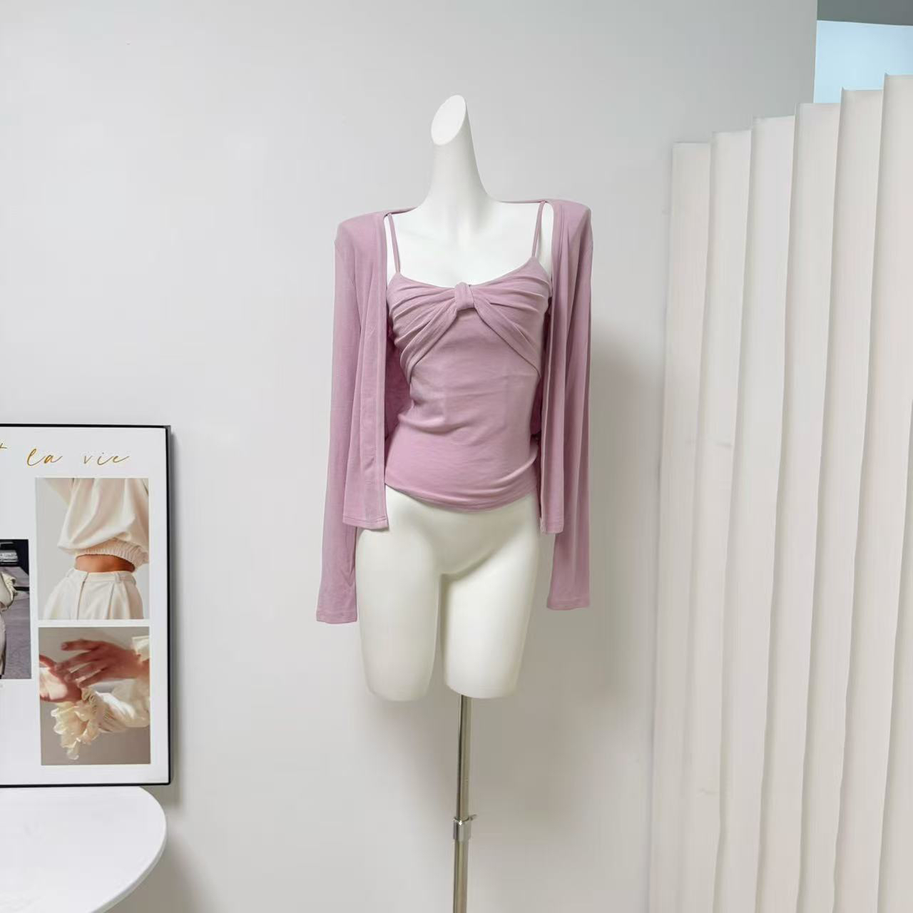 Women's Knit Cami and Cardigan Two-Piece Set with Padded Bust