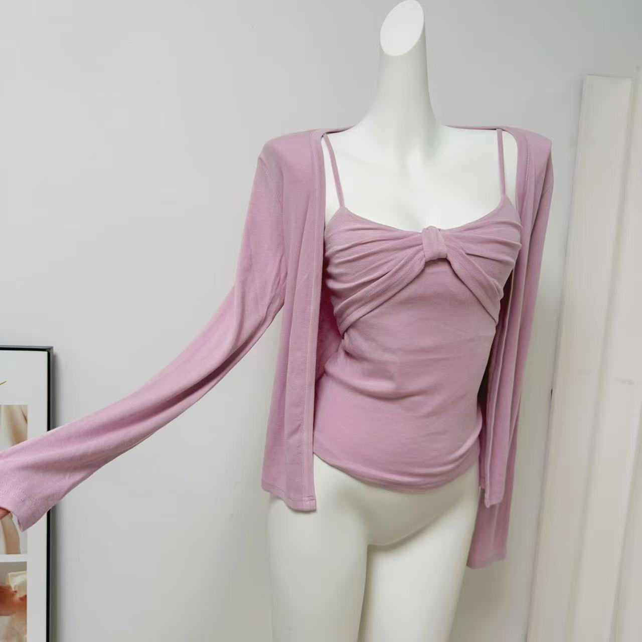 Women's Knit Cami and Cardigan Two-Piece Set with Padded Bust - Image 2