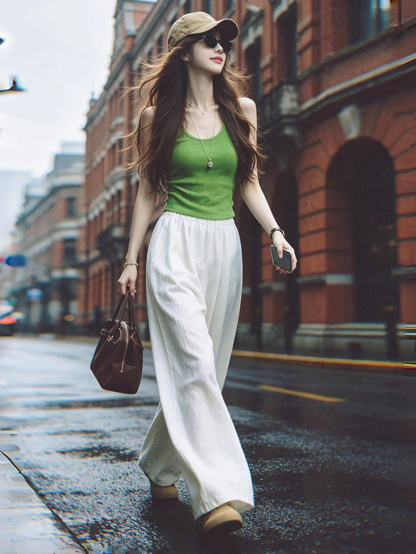 Green Sleeveless Cami Top for Women 2026 Summer Knit Pullover Backless Basic