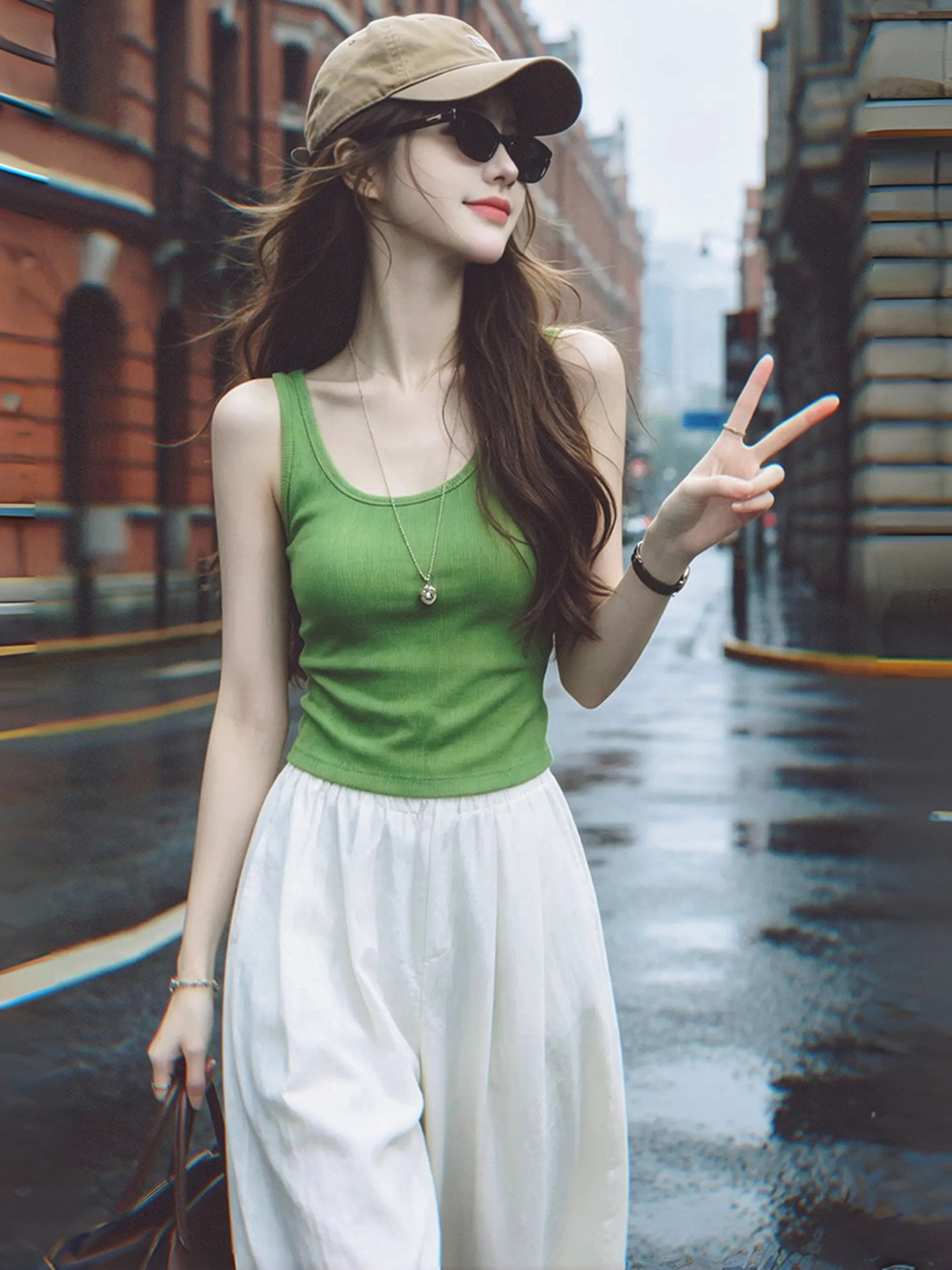 Green Sleeveless Cami Top for Women 2026 Summer Knit Pullover Backless Basic - Image 3