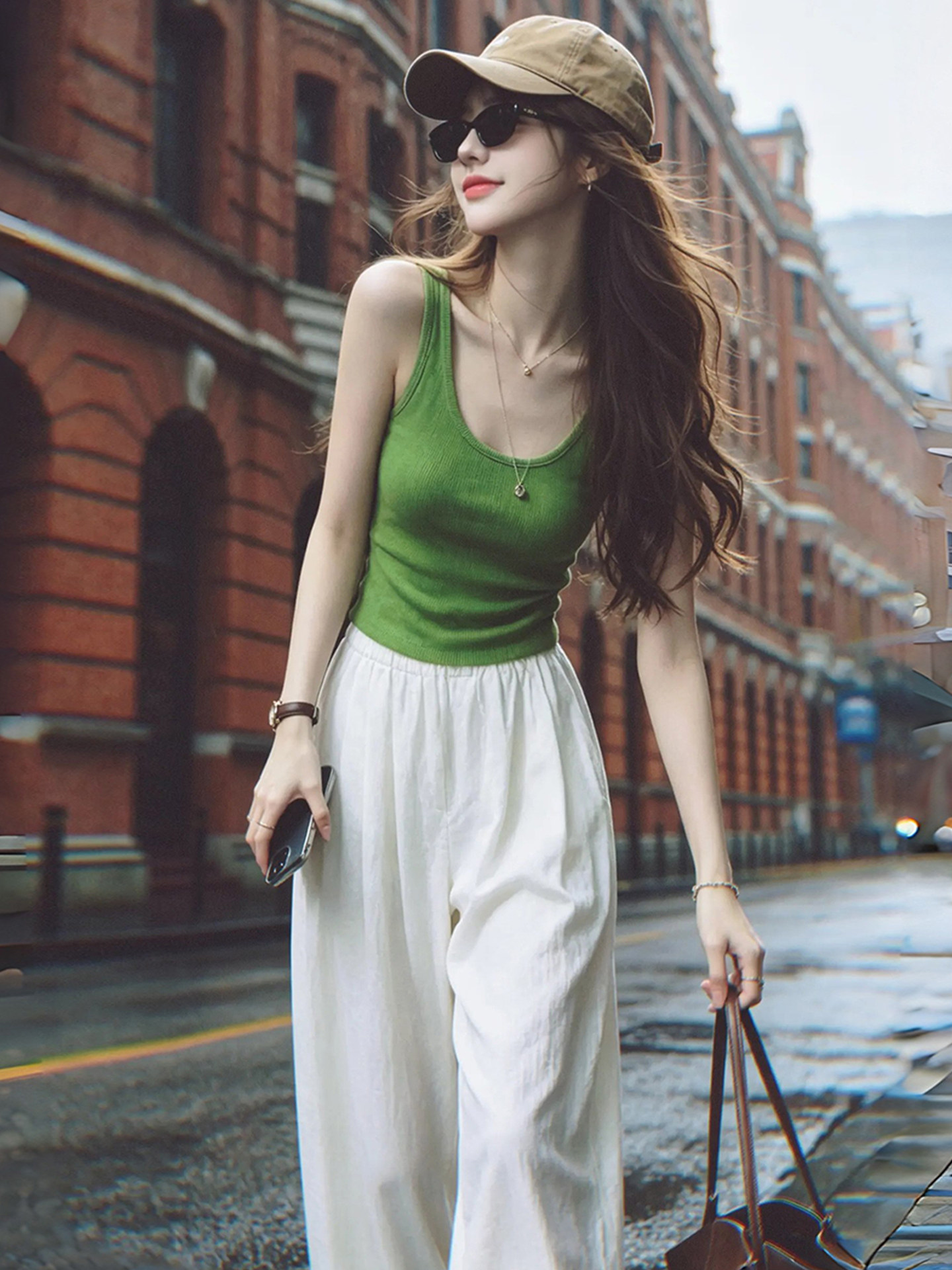 Green Sleeveless Cami Top for Women 2026 Summer Knit Pullover Backless Basic - Image 4