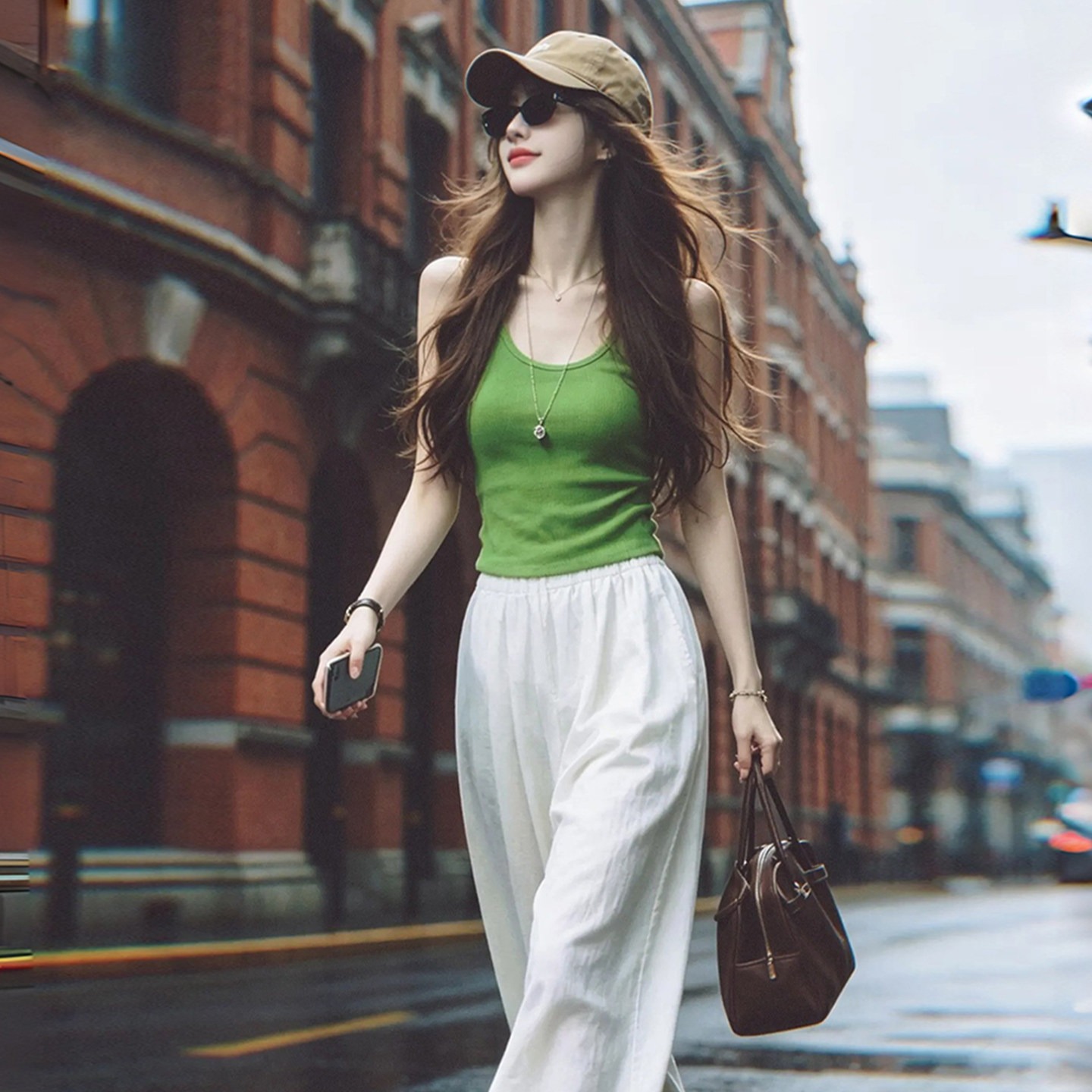 Green Sleeveless Cami Top for Women 2026 Summer Knit Pullover Backless Basic - Image 5