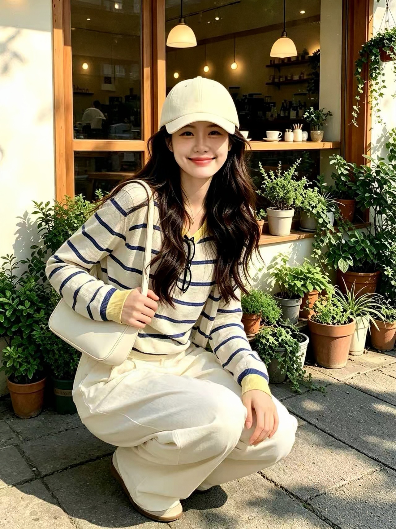 Women's Color Block Striped Long Sleeve Sweet Chic Top Vest Cardigan T-Shirt Two-Piece Set - Image 2