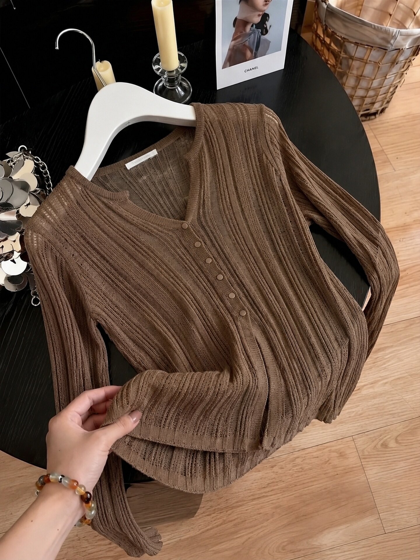 Brown Button-Front Long-Sleeve Loose T-Shirt for Women 2026 Summer Sun Protection New Chinese Style Light Minimalist Top - Image 2