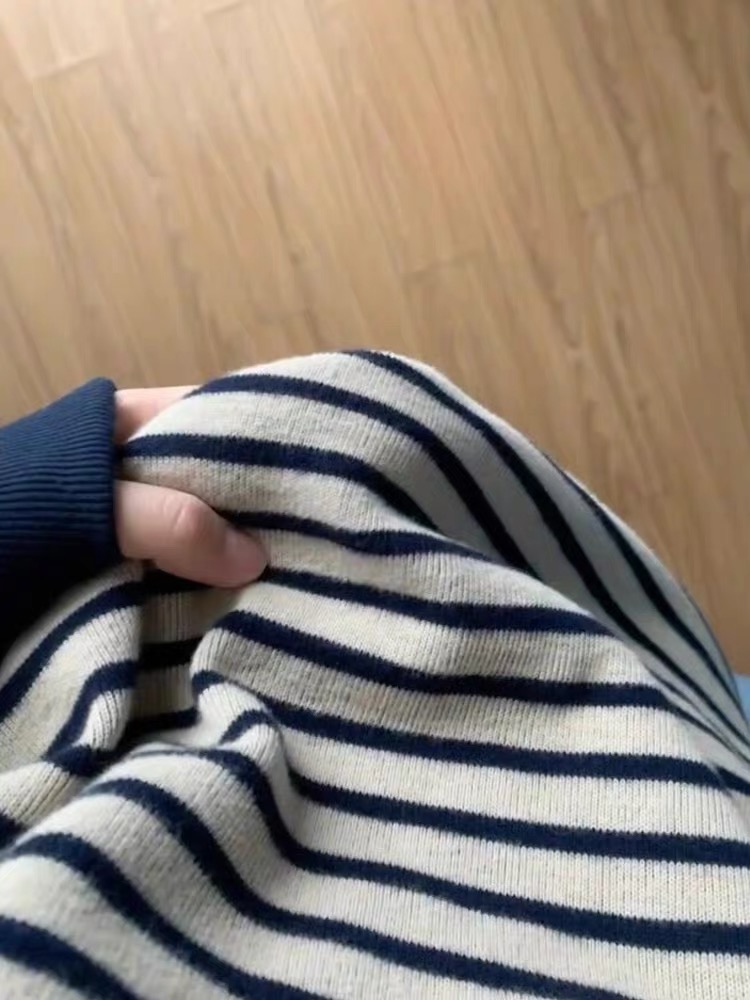 Blue Striped Crewneck Loose Pullover Sweatshirt Women 2026 Fall New Unique Lazy Top - Image 2