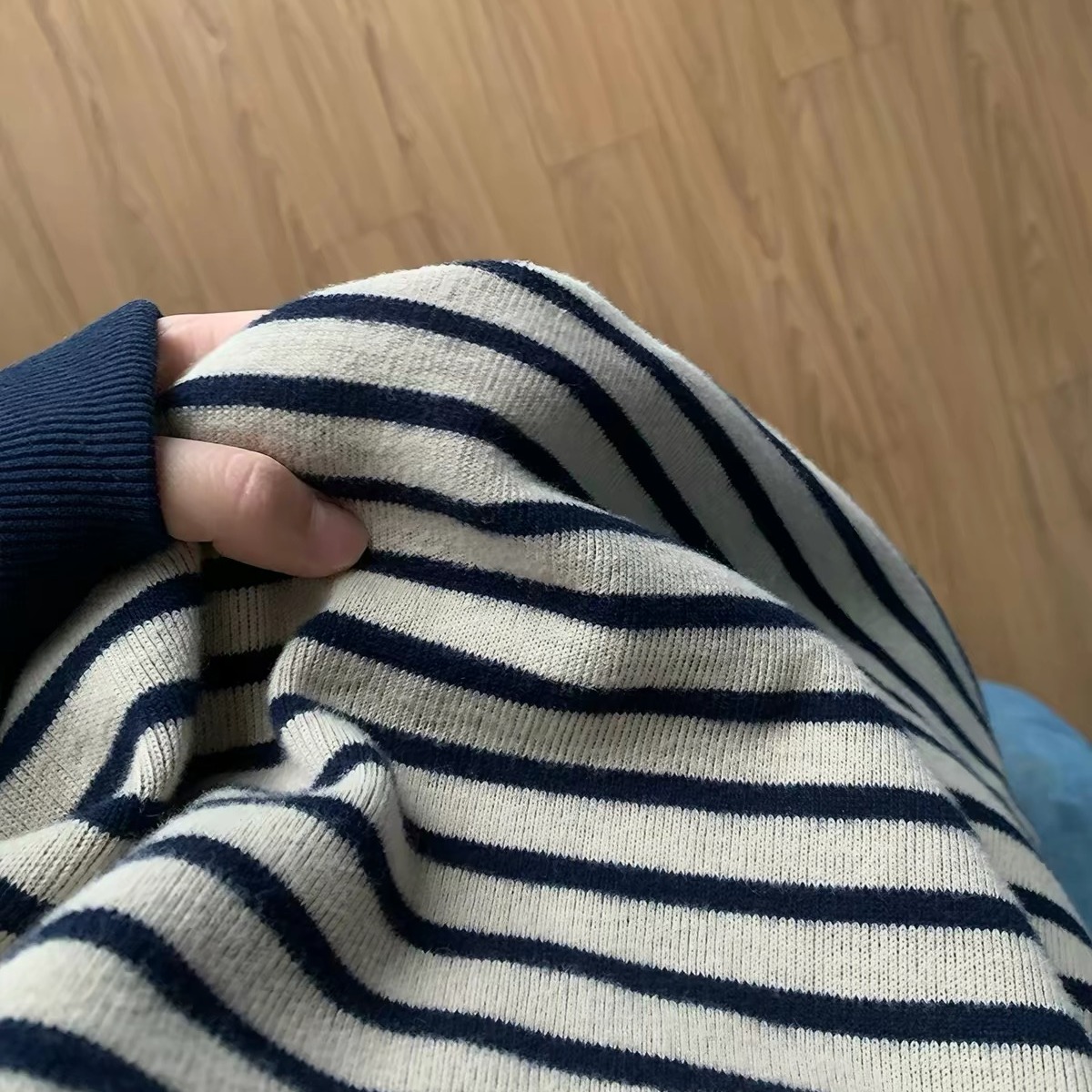 Blue Striped Crewneck Loose Pullover Sweatshirt Women 2026 Fall New Unique Lazy Top - Image 5