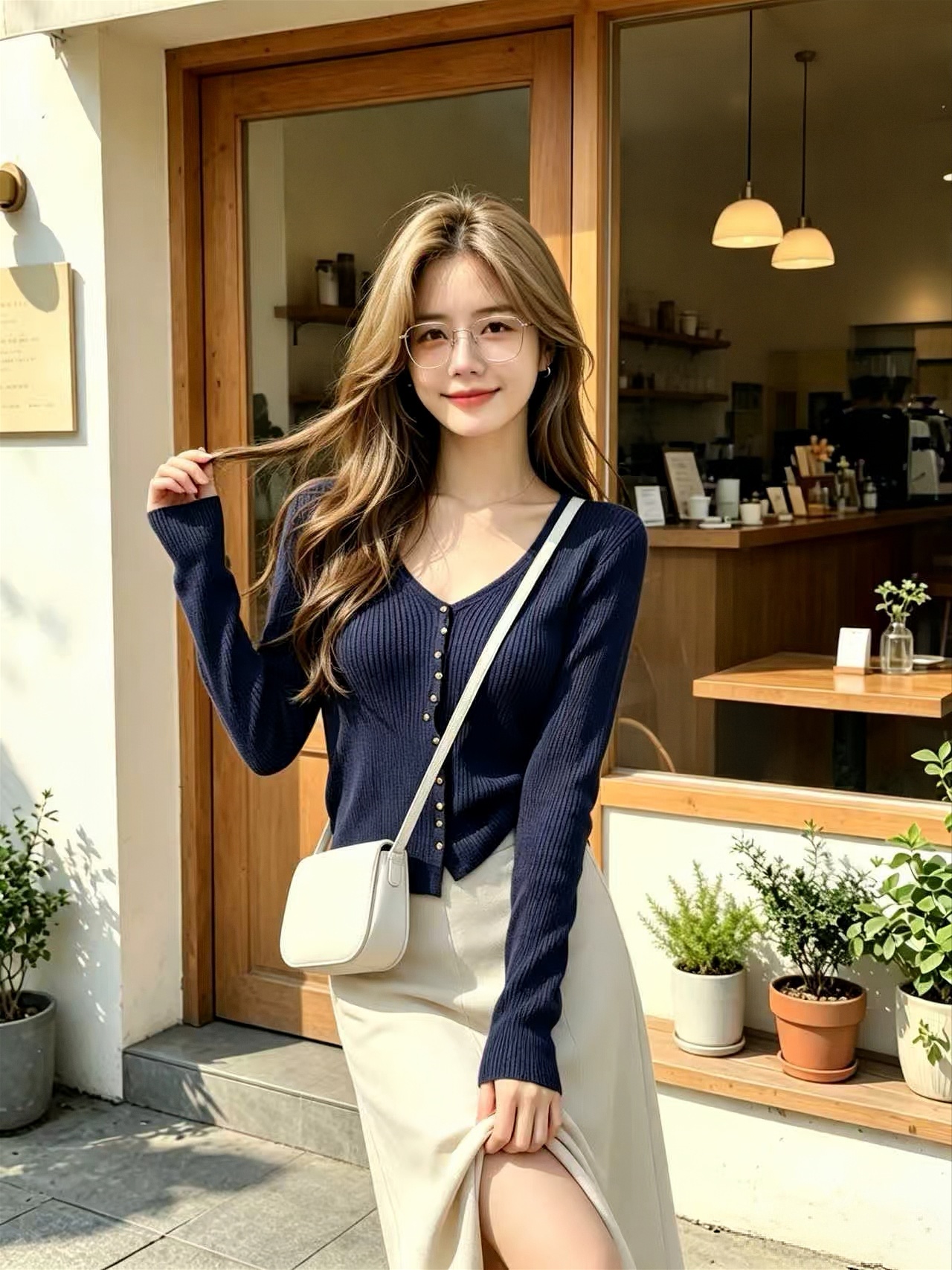 Navy Button-Front V-Neck Long-Sleeve Knit Cardigan Sweater for Women 2026 New Early Autumn High-End Top - Image 4