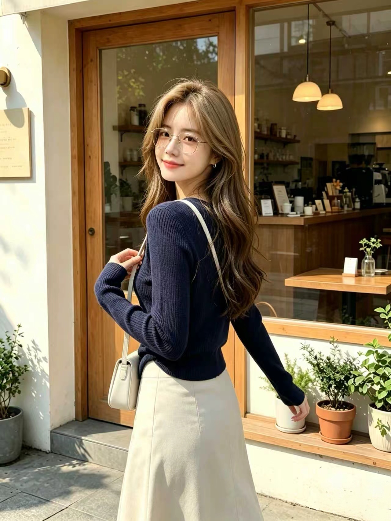 Navy Button-Front V-Neck Long-Sleeve Knit Cardigan Sweater for Women 2026 New Early Autumn High-End Top - Image 3