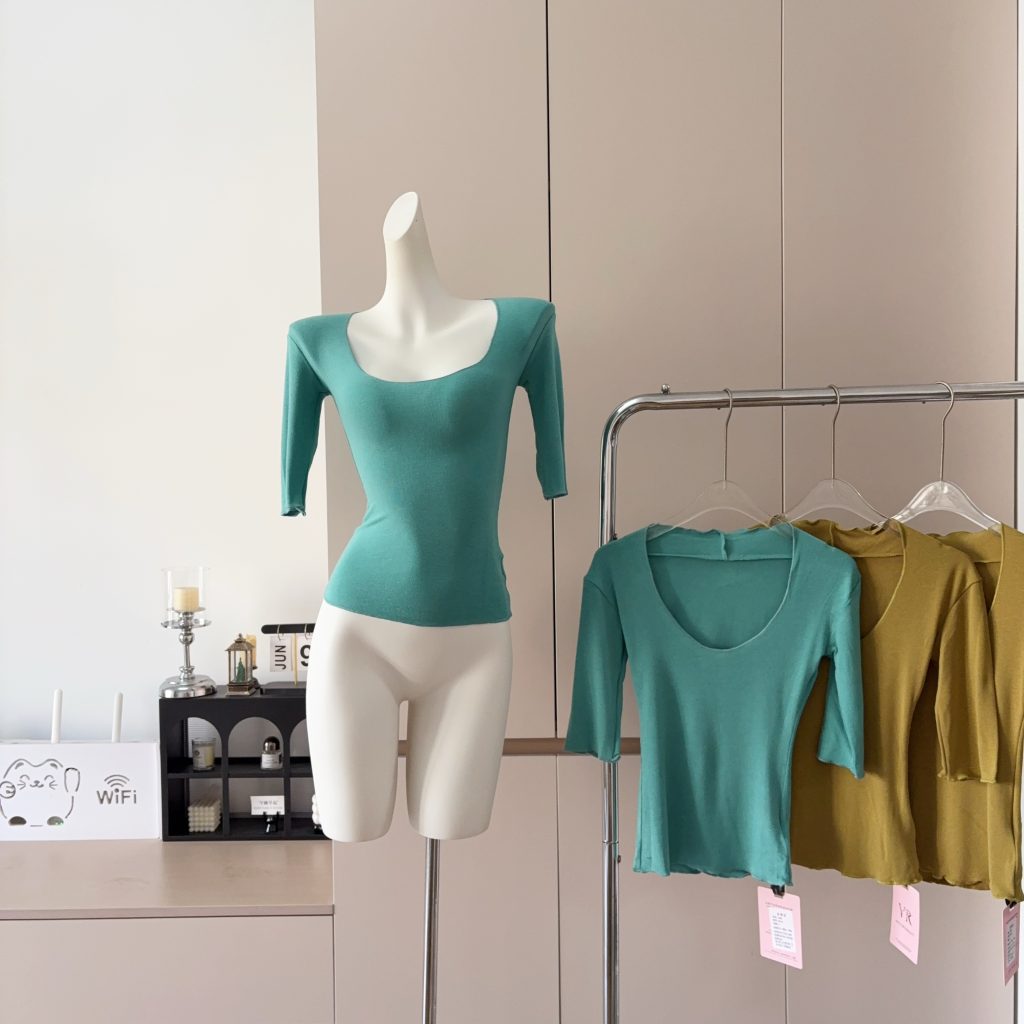 Women's U-Neck Mid-Sleeve Slim Fit T-Shirt Top 2026 Summer Set