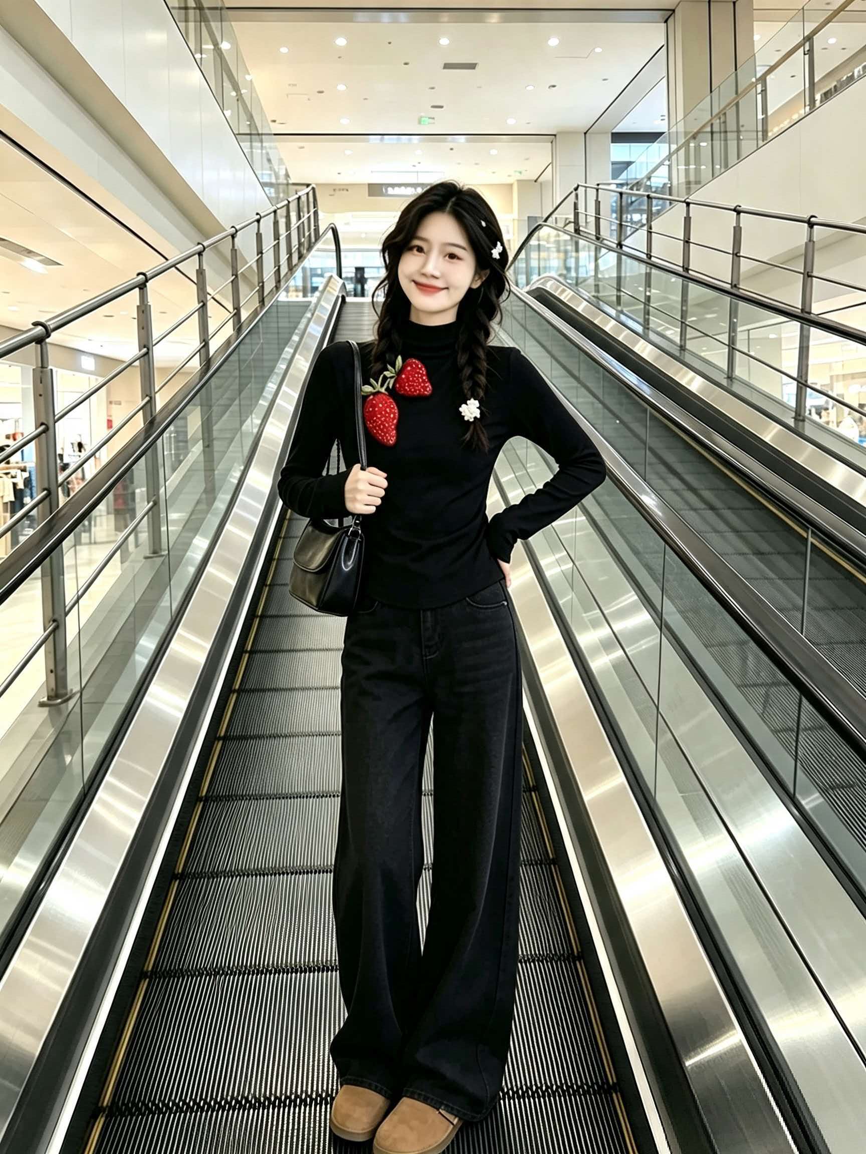 Early Autumn Black Half Turtleneck Knit Top 2026 Korean Style - Image 2