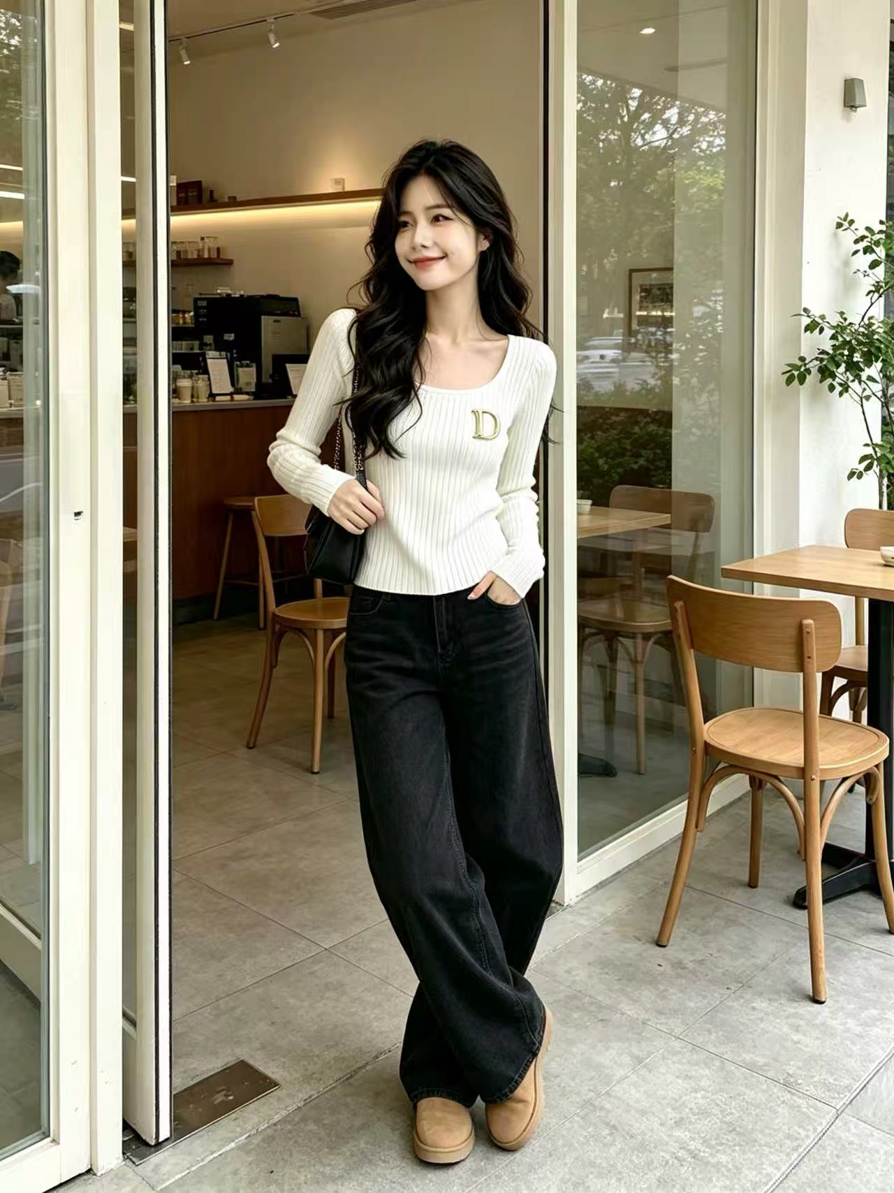 Women's 2026 Autumn White Knit Pullover Top - Image 2