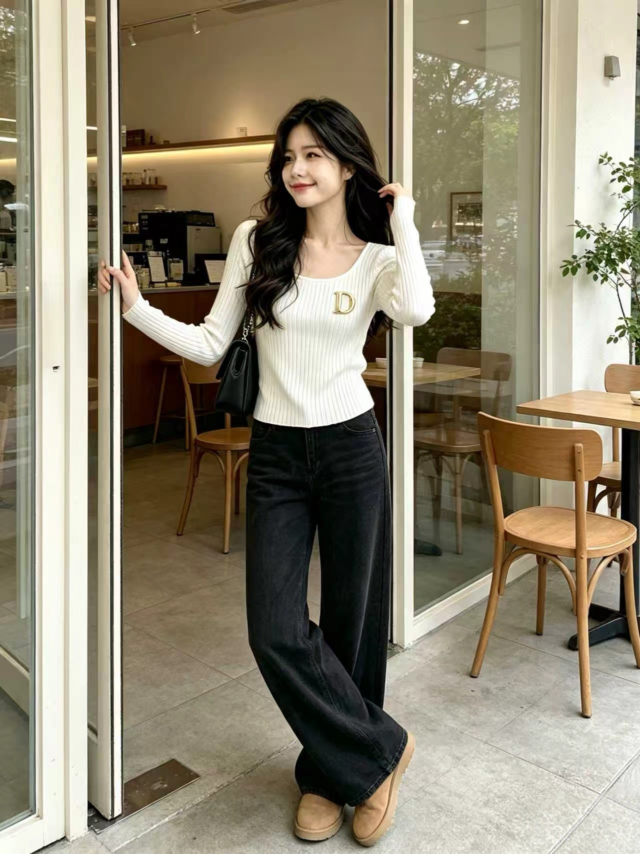 Women's 2026 Autumn White Knit Pullover Top