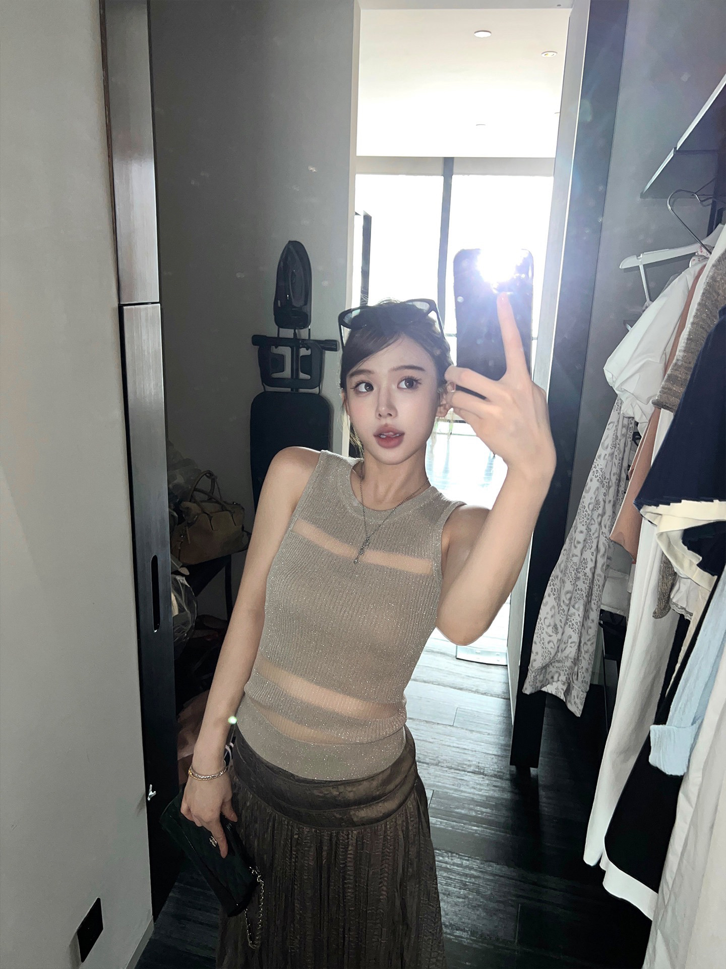 Soft Glow Gold Knit Sleeveless Top with Sheer Detail and Fine Shimmer - Image 4