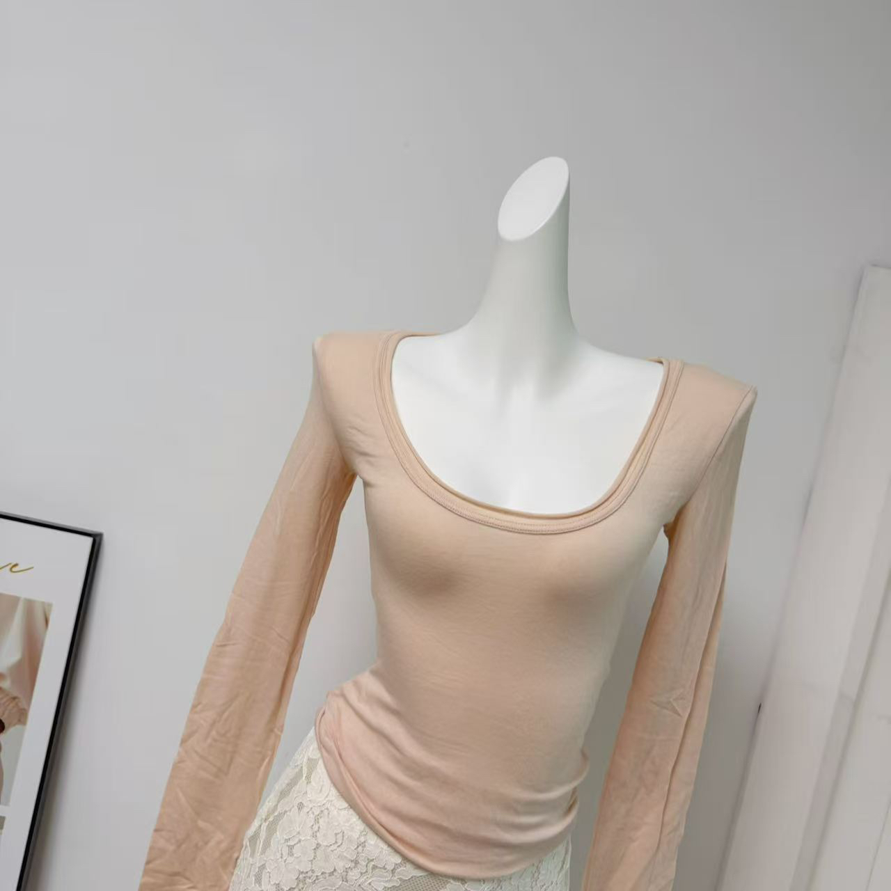 Women's U-Neck Long Sleeve T-Shirt Early Autumn Korean Lazy Relaxed Slimming Top - Image 3